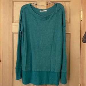 Turquoise blue soft waffle fabric raw edges